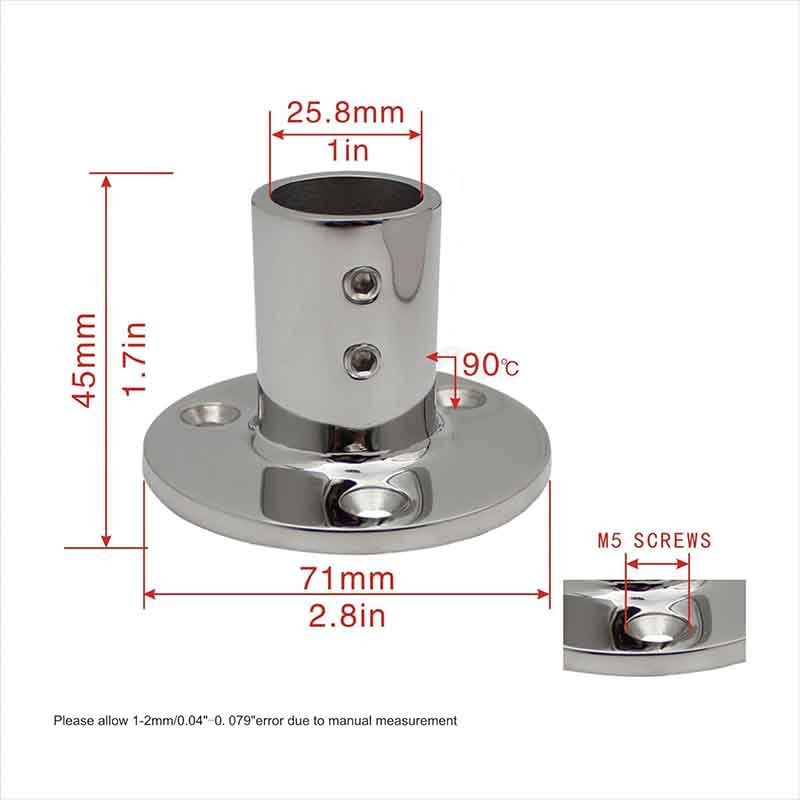 Boat Rail Fitting 1" Tube 25mm Stanchion Round Base Marine Stainless Steel
