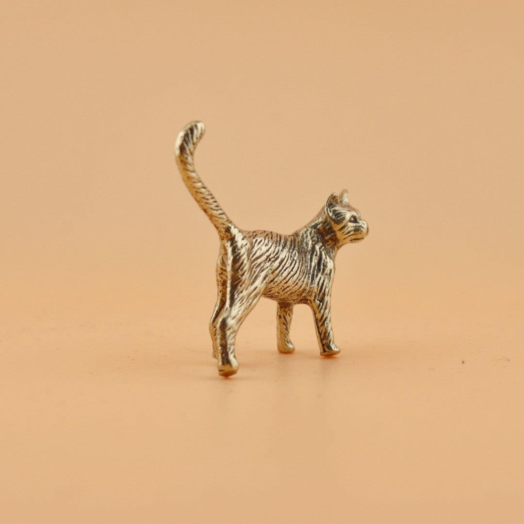 Creative Little Cat Long-Tailed Cat Antique Bronze Desktop Copper Sculpture...
