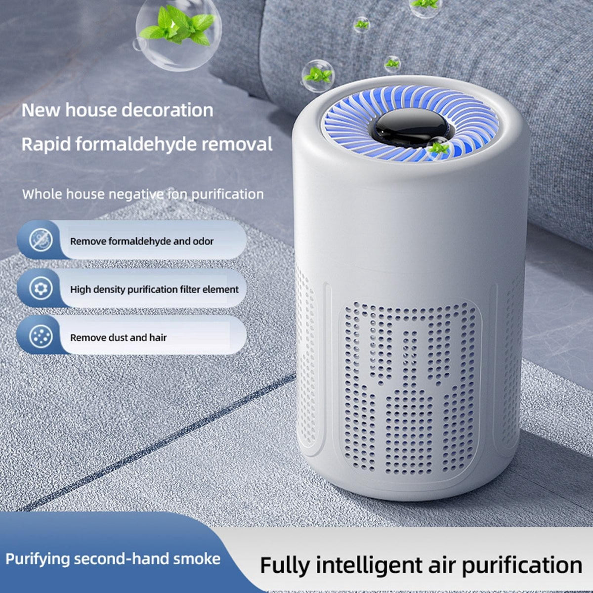 Mini Air Purifier White Plastic Smart Dust Sensor Freshener Device for Allergy