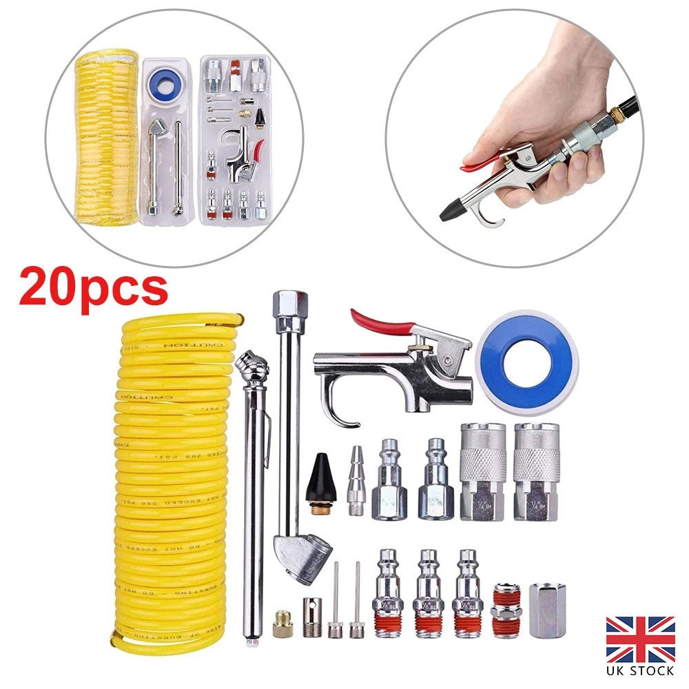 20 Piece Air Compressor Air Line Accessories Spray Gun Tools Kit Air Hose Set