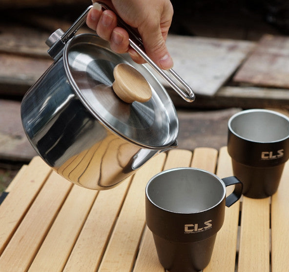 New Camping Pot 304 Stainless Steel Portable Camping Kettle With Foldable Handle
