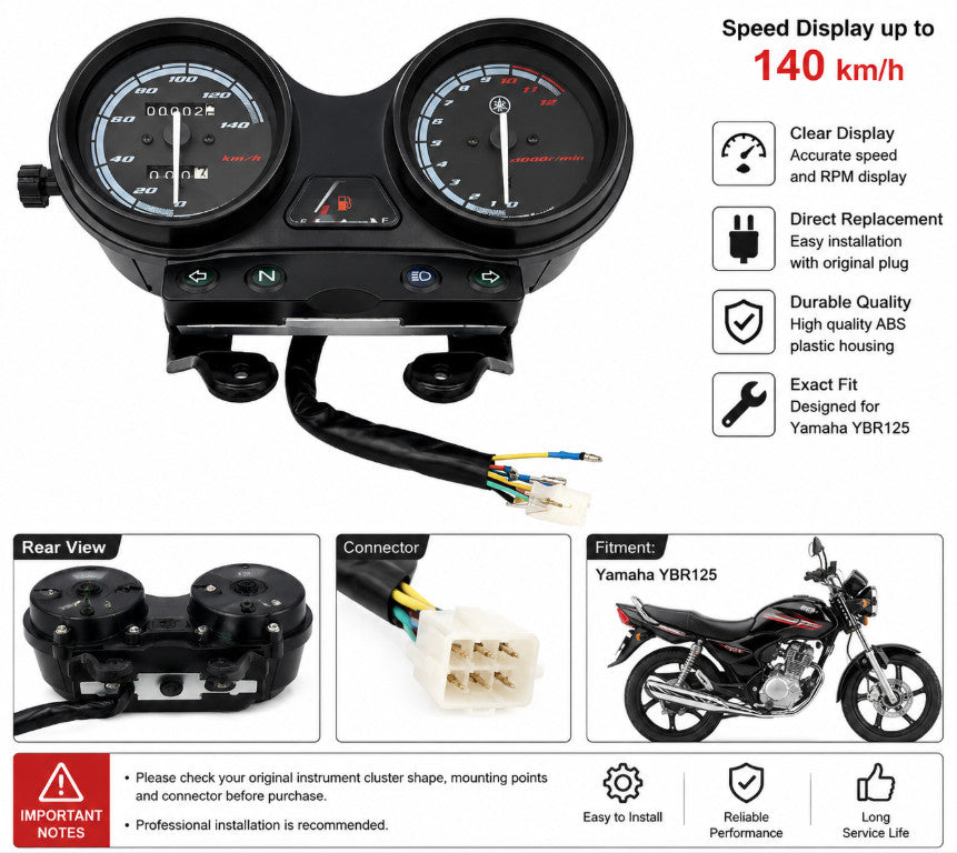 New Speedo Assembly Speedometer Gauge Set Clock - for Yamaha YBR125 Tachometer