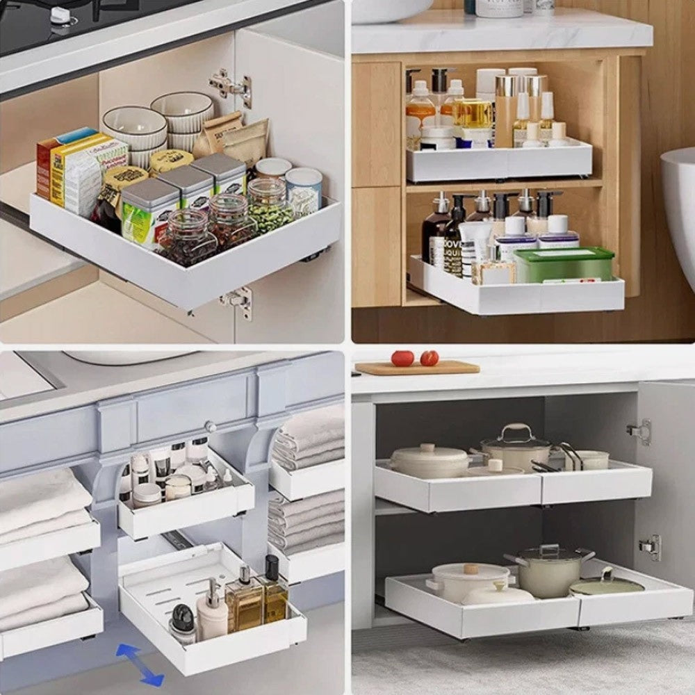 Extendable Pull Out Cabinet Organizer Slide Out Drawer Storage Shelves Kitchen