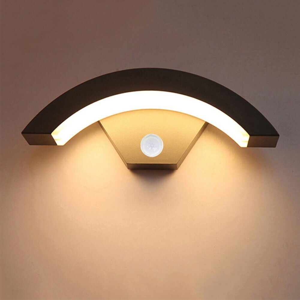 Modern Curved Outdoor LED Wall Light PIR Motion Sensor Lamp Outside Garden Porch