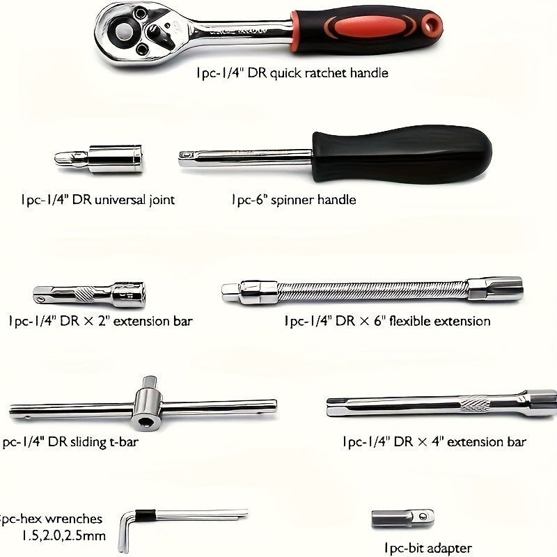46pcs Ratchet Wrench Set 1/4 Ratchet Torque Wrench Combo Kit with Sockets Bit