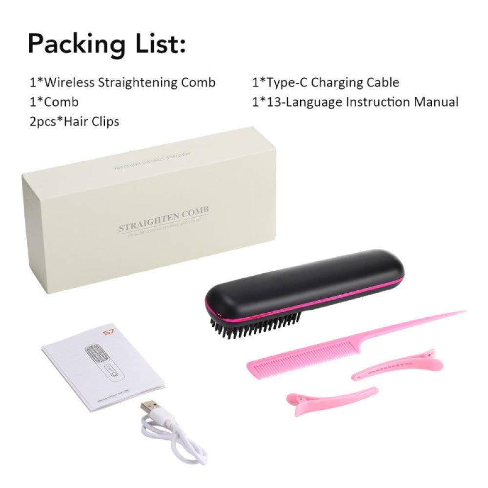 Go Brush Pro, Cordless Hair Straightener Comb, Ionic Heated Hair Brush, Ceramic~