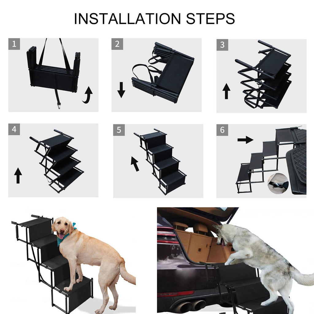 4 Step Stairs Folding Portable Dog Ramp Car Boot Access Ladder for Pet Dog Cat