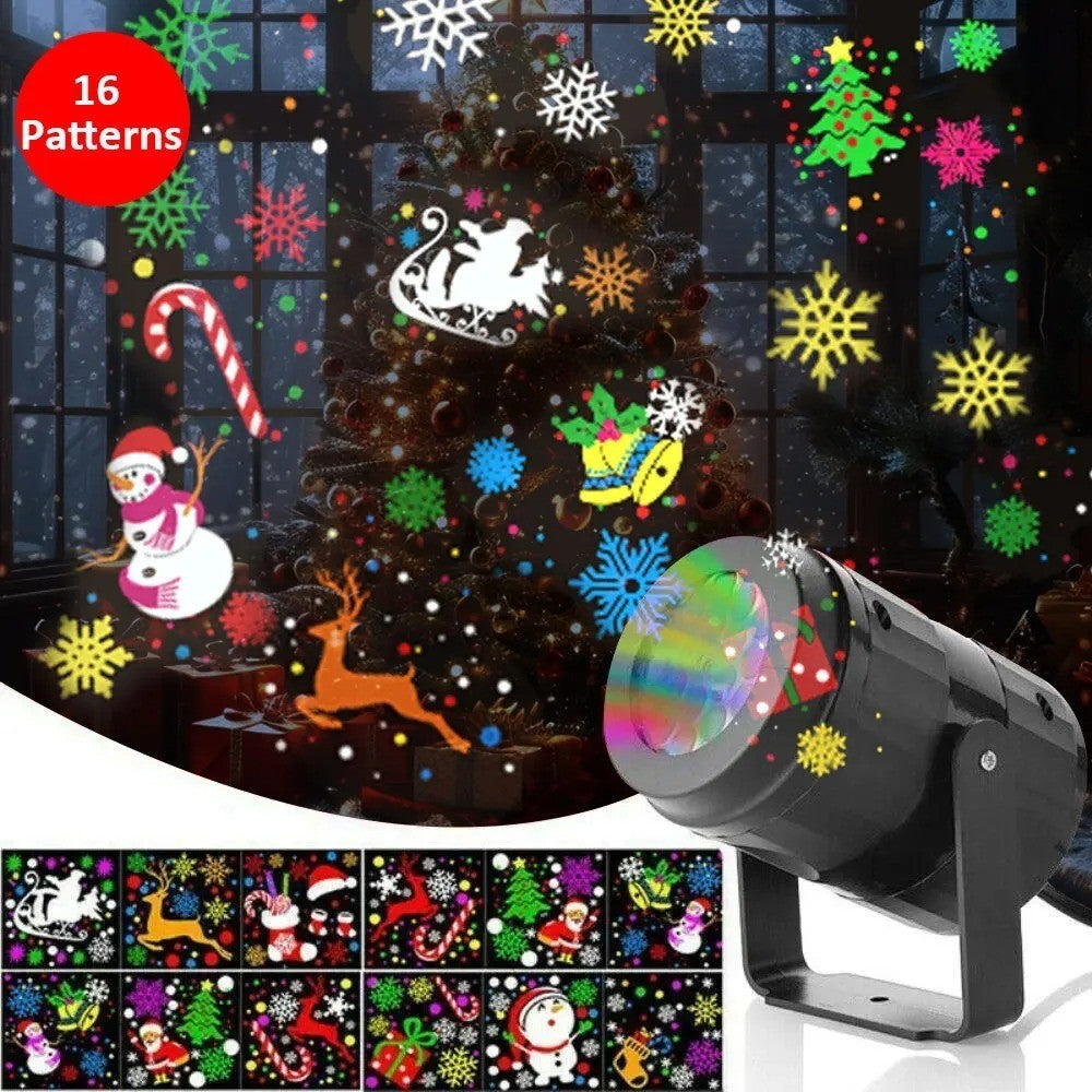 1pc Snowflake Christmas Laser Projector Light 16 Patterns LED Xmas Decor