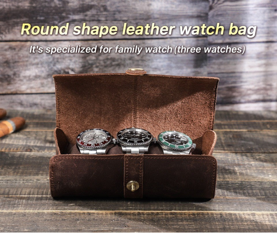 Genuine Leather Watch Roll Storage Box 3 Slots Wrist Watches Travel Case New UK