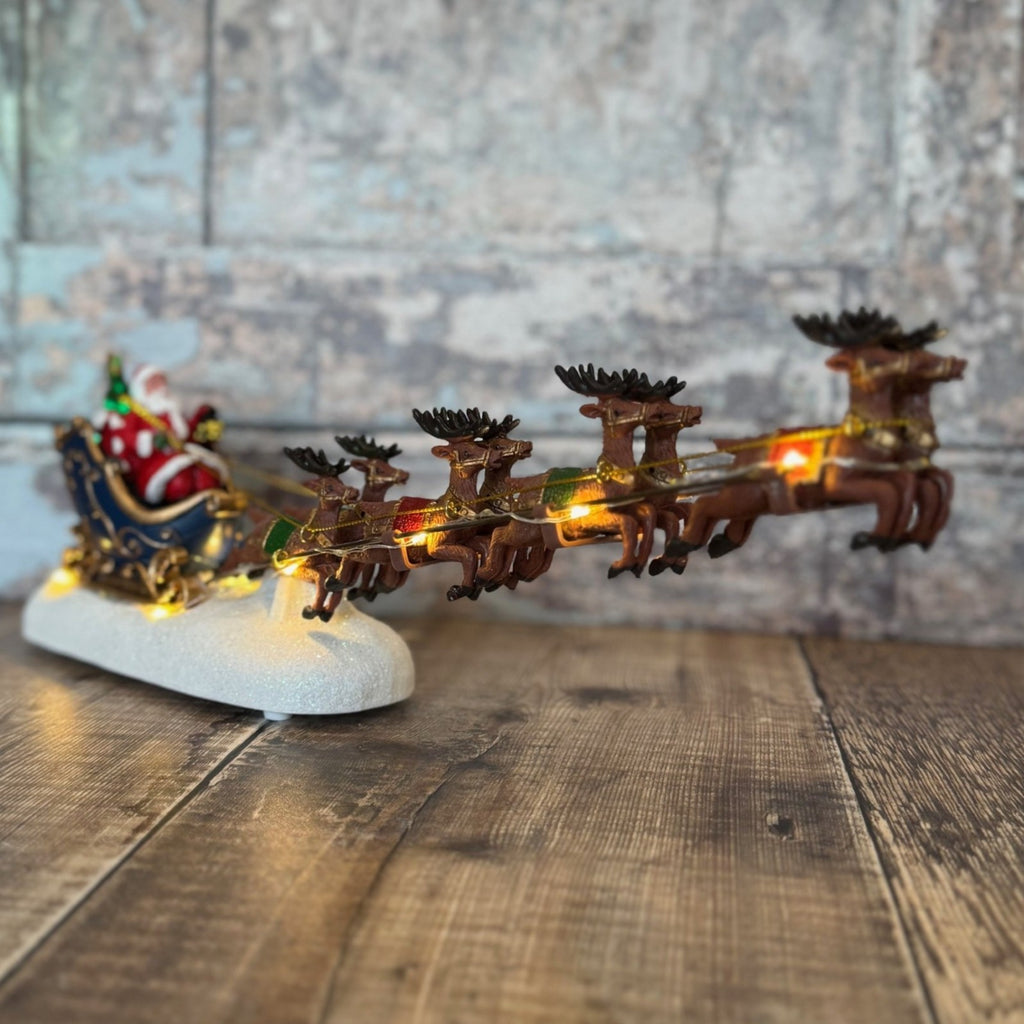Christmas Santa Sleigh & Reindeer Decoration Festive Ornament with LED Lights