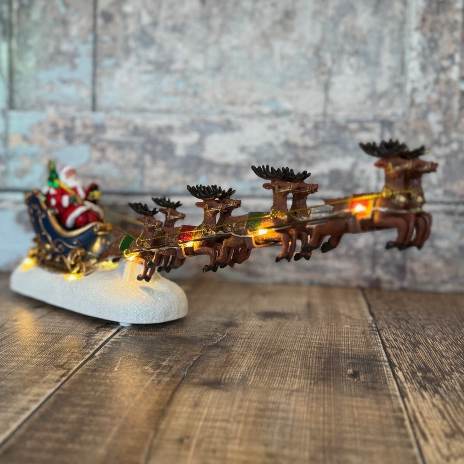 Christmas Santa Sleigh & Reindeer Decoration Festive Ornament with LED Lights