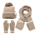 Womens Ladies Thick Knit Hat Scarf AND Touchscreen gloves Set Knitted Winter UK