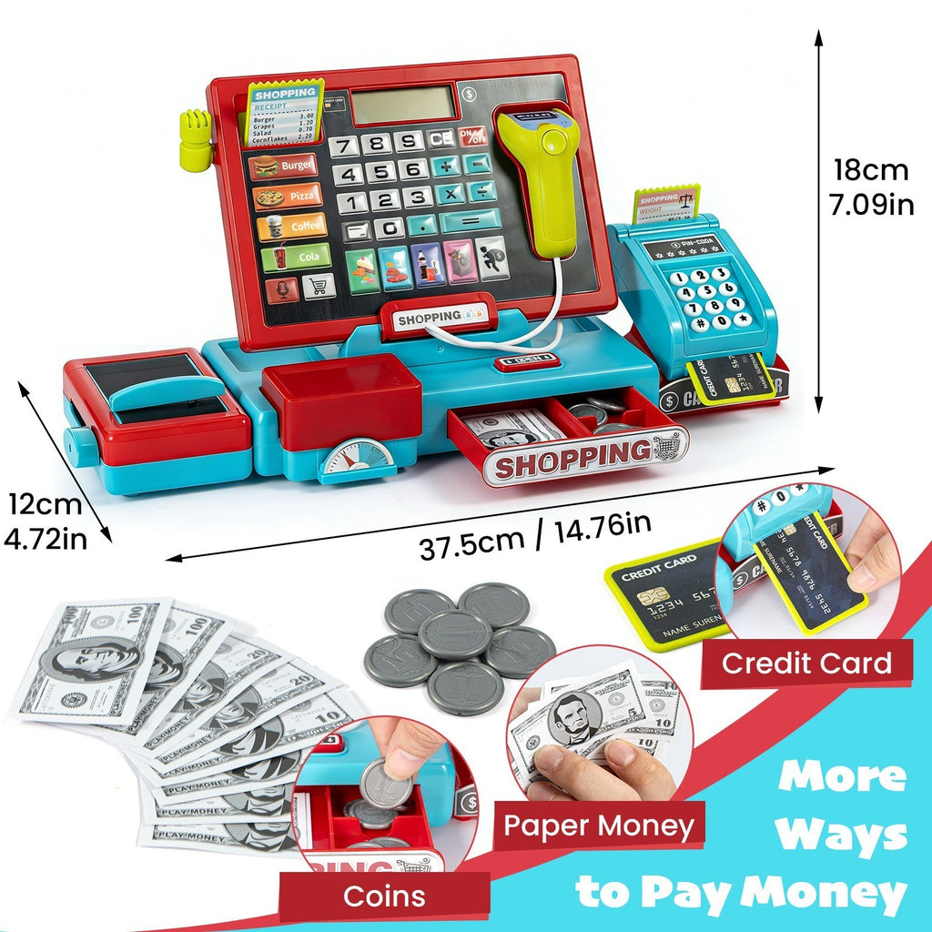 Pretend Play Store Toy Kids Cash Register Toy Playset with Real Calculator