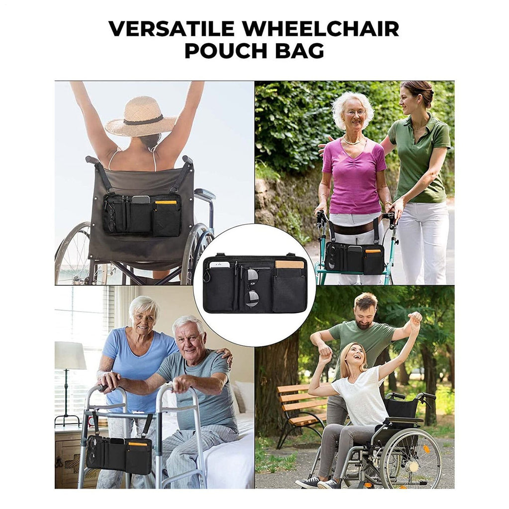 Wheelchair Armrest Side Storage Bag Cup Holder Multi Pocket Organiser Accessory