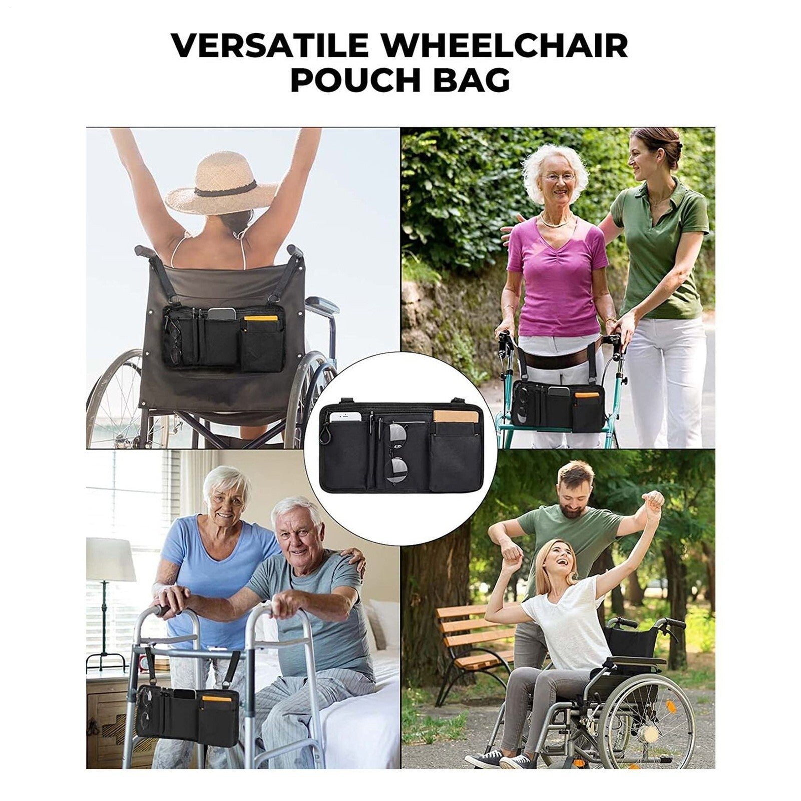 Wheelchair Armrest Side Storage Bag Cup Holder Multi Pocket Organiser Accessory