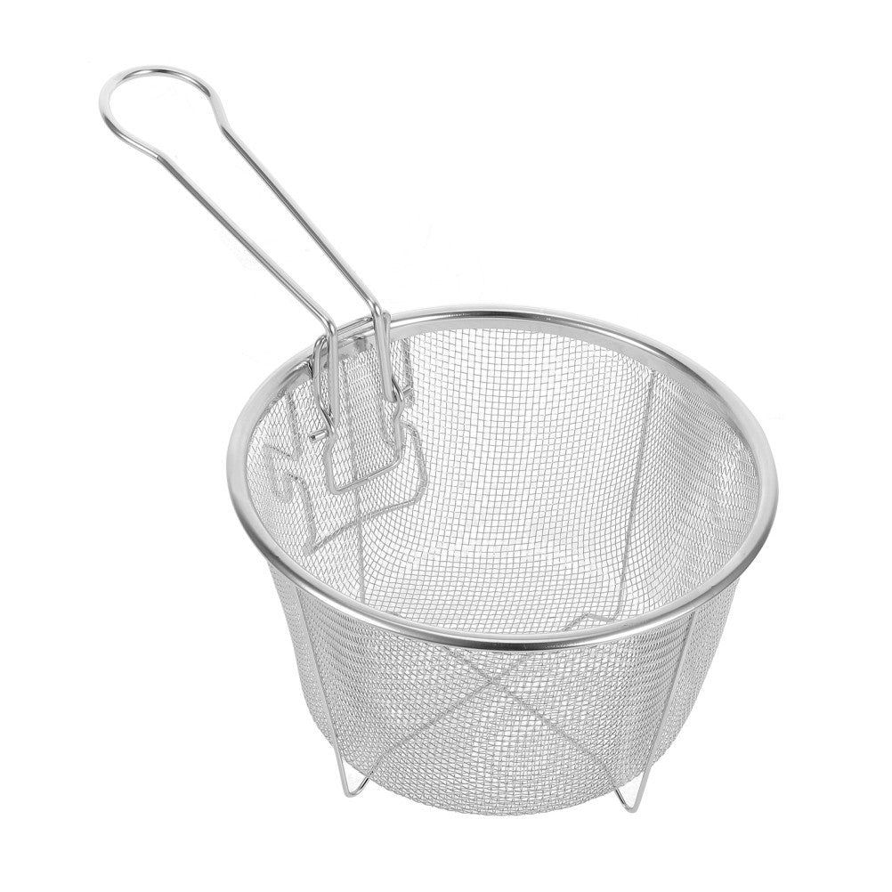 Round Stainless Steel Fryer Basket With Foldable Handle For Deep Frying Food