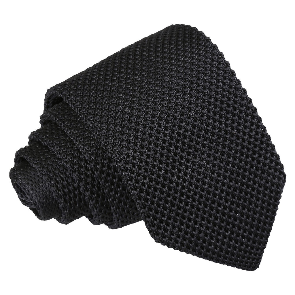 Knitted Black Mens Tie Wedding POINTED END Necktie Funeral Smart Party Security