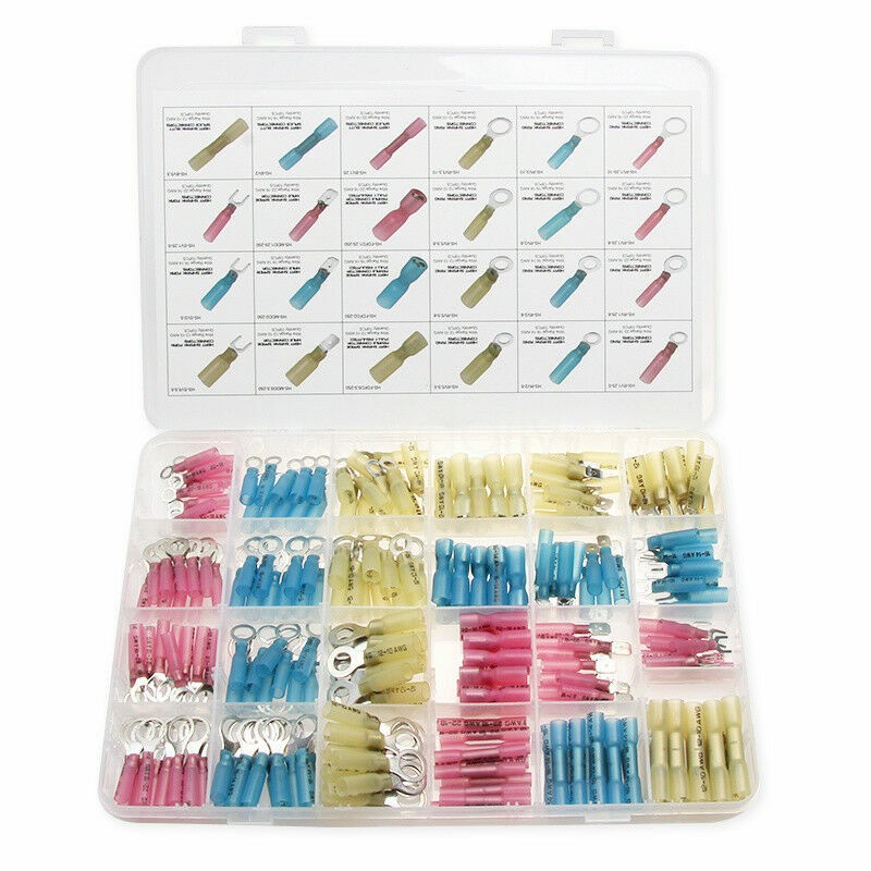 240Pcs Heat Shrink Electrical Wire Connector Crimp Butt Ring Spade Terminals Set