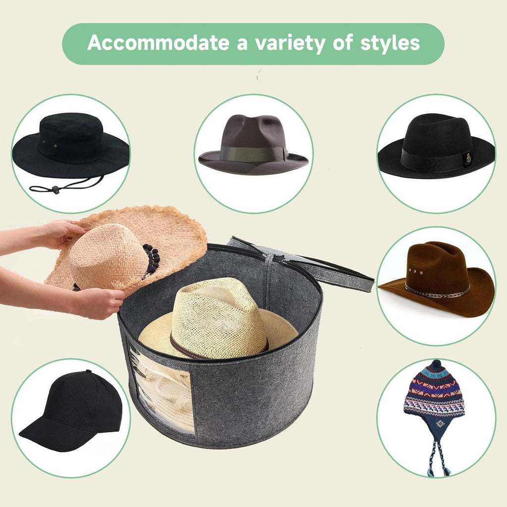 17''  Round Hat Storage Box for Women Men Travel Organizer Case w/ Dustproof Lid