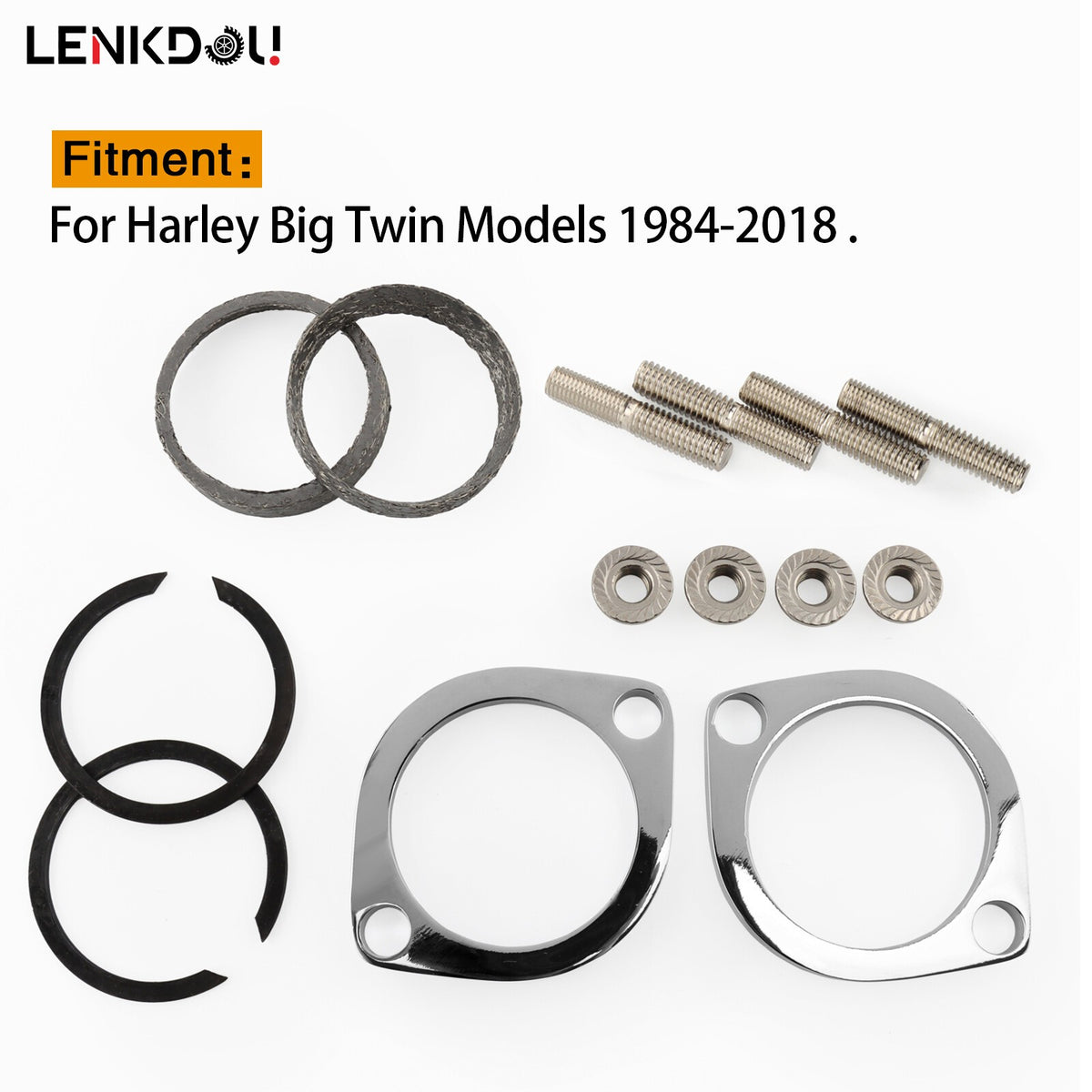 For Harley Big Twin Exhaust Flange Install Kit Pair Flanges Gaskets Washers Nuts