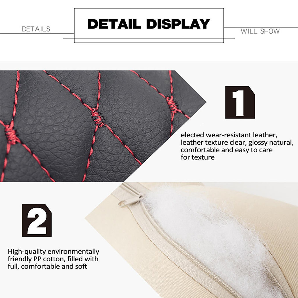 2pc Car Seat Head Neck Rest PU Leather Support Cushion Pad HeadRest Bone Pillow