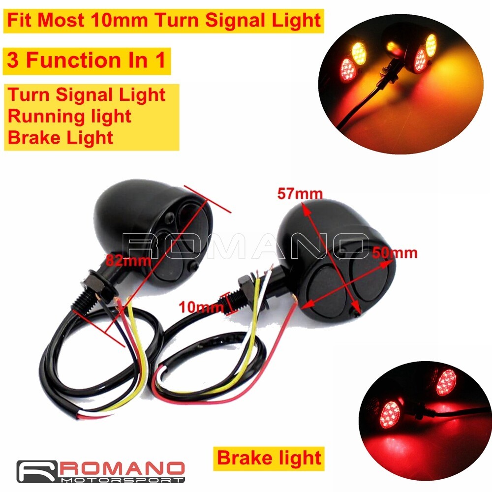 Motorcycle 3 In 1 LED Turn Signals w/ Brake Light Blinkers For Harley Cafe Racer