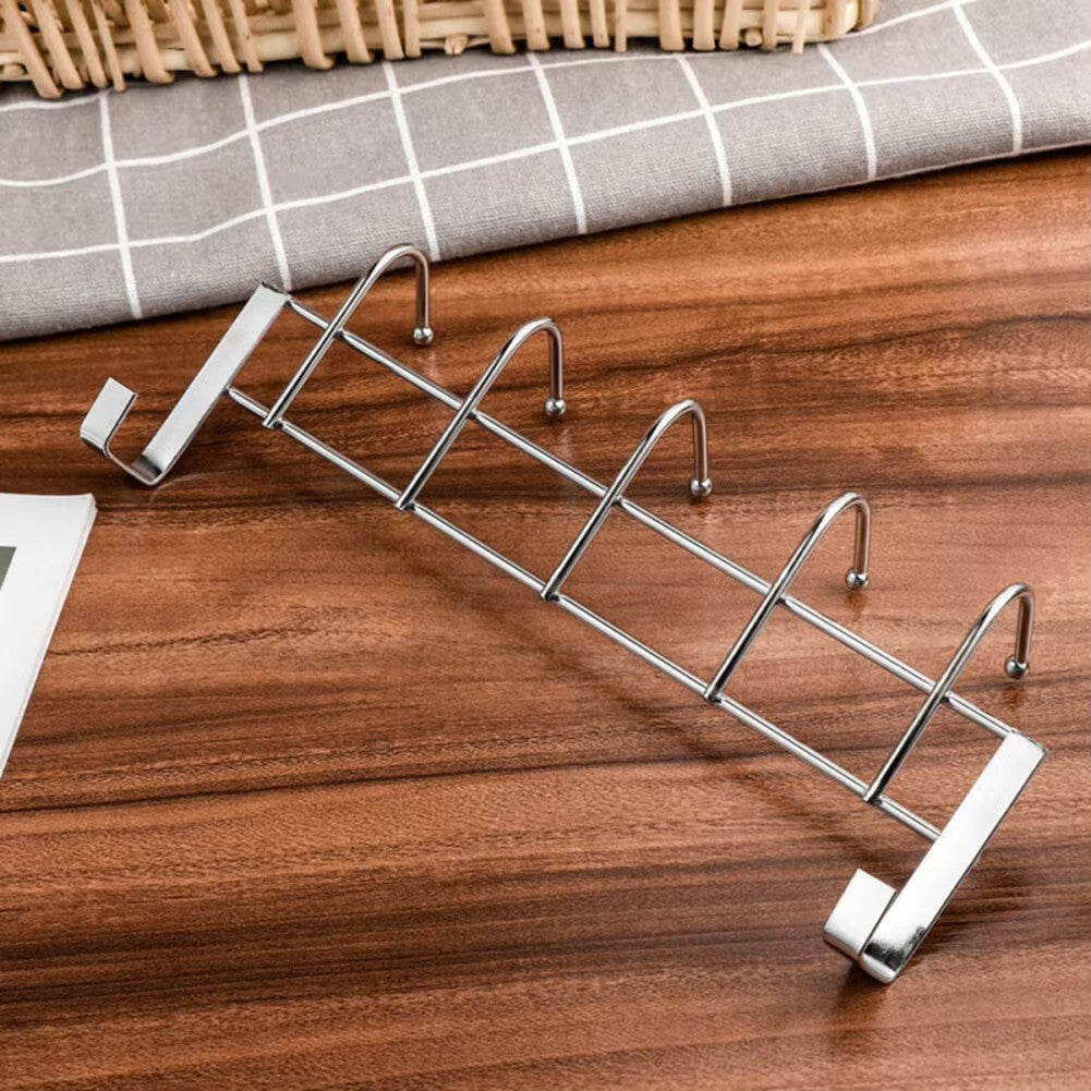 Stainless Steel 5 Hook Over Door Hanger Cabinet Towel Clothes Holder