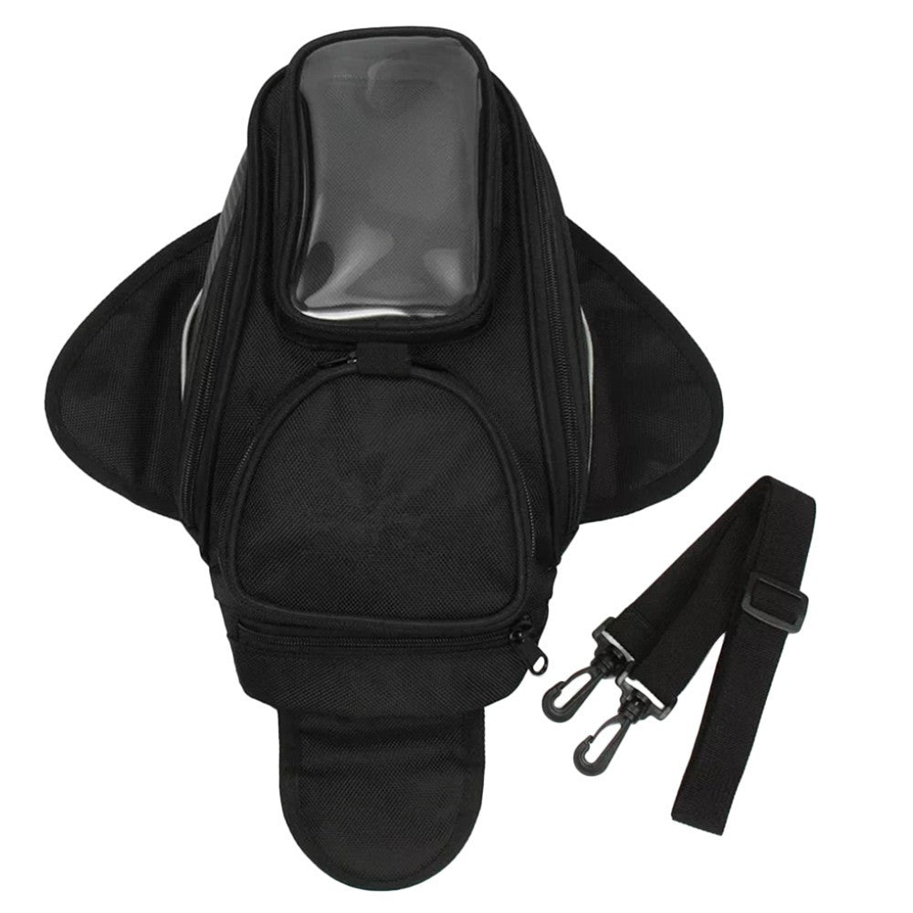 Black Motorcycle Oil Fuel Tank Bag W/ 4 Packet Magnetic Saddle Sack For Mobile