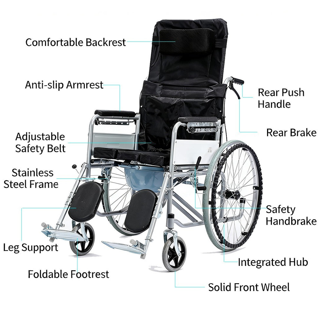 6-Position Adjustable Lightweight Folding Wheelchair with Reclining Backrest UK
