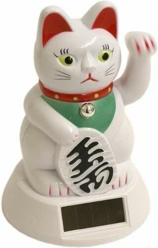 Lucky Cat 5" White Waving Solar Power Powered Chinese Fortune Maneki Neko White