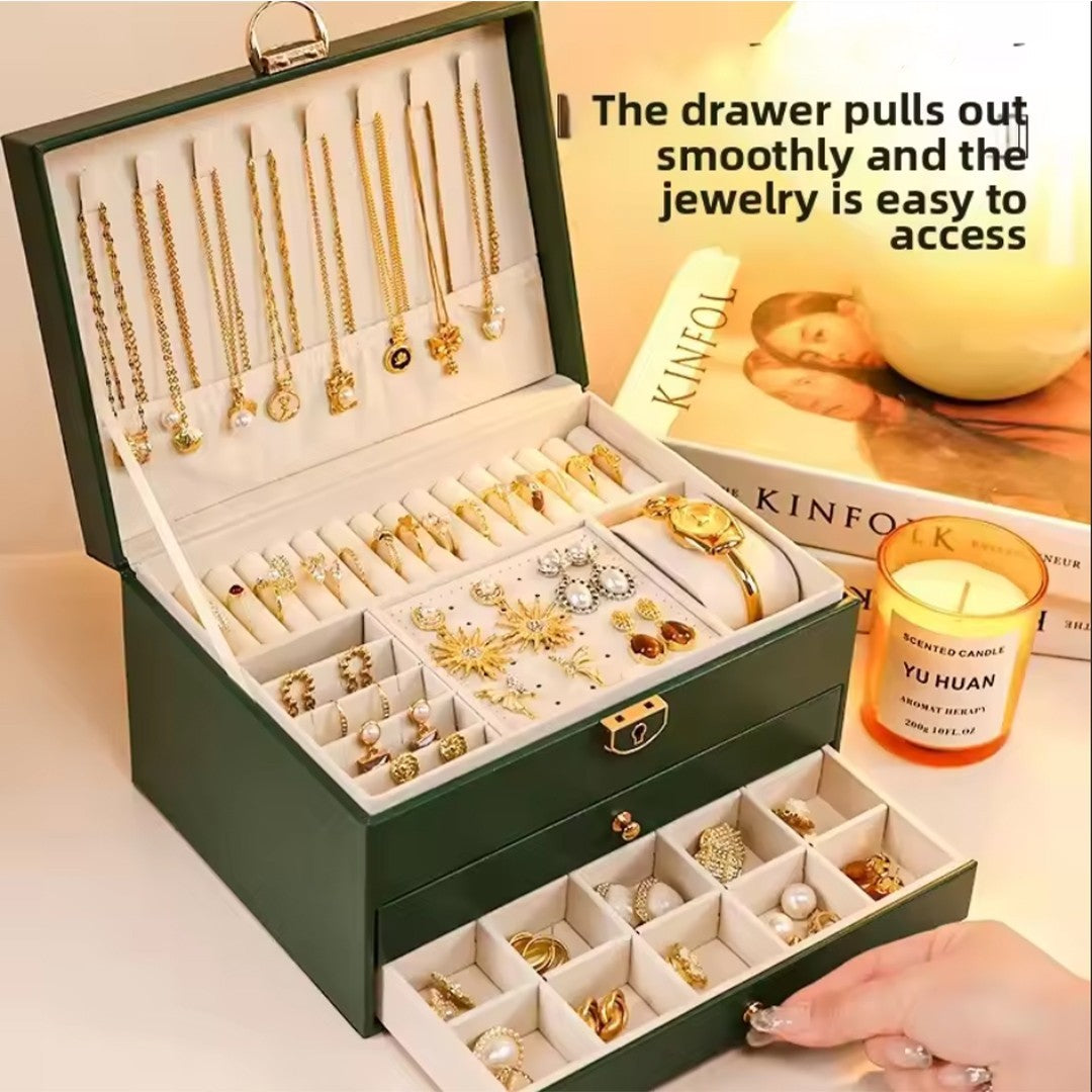 Large 3 Layer Jewellery Organizer Storage Necklace Storage Box Drawer Cabinet