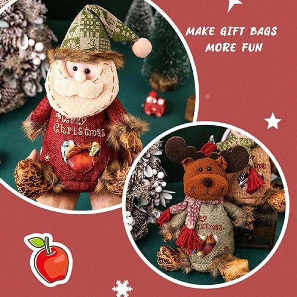 3D Packaging Snowman Santa Claus Present Bag Xmas Decor Apple Gift Zipper Bag 1x