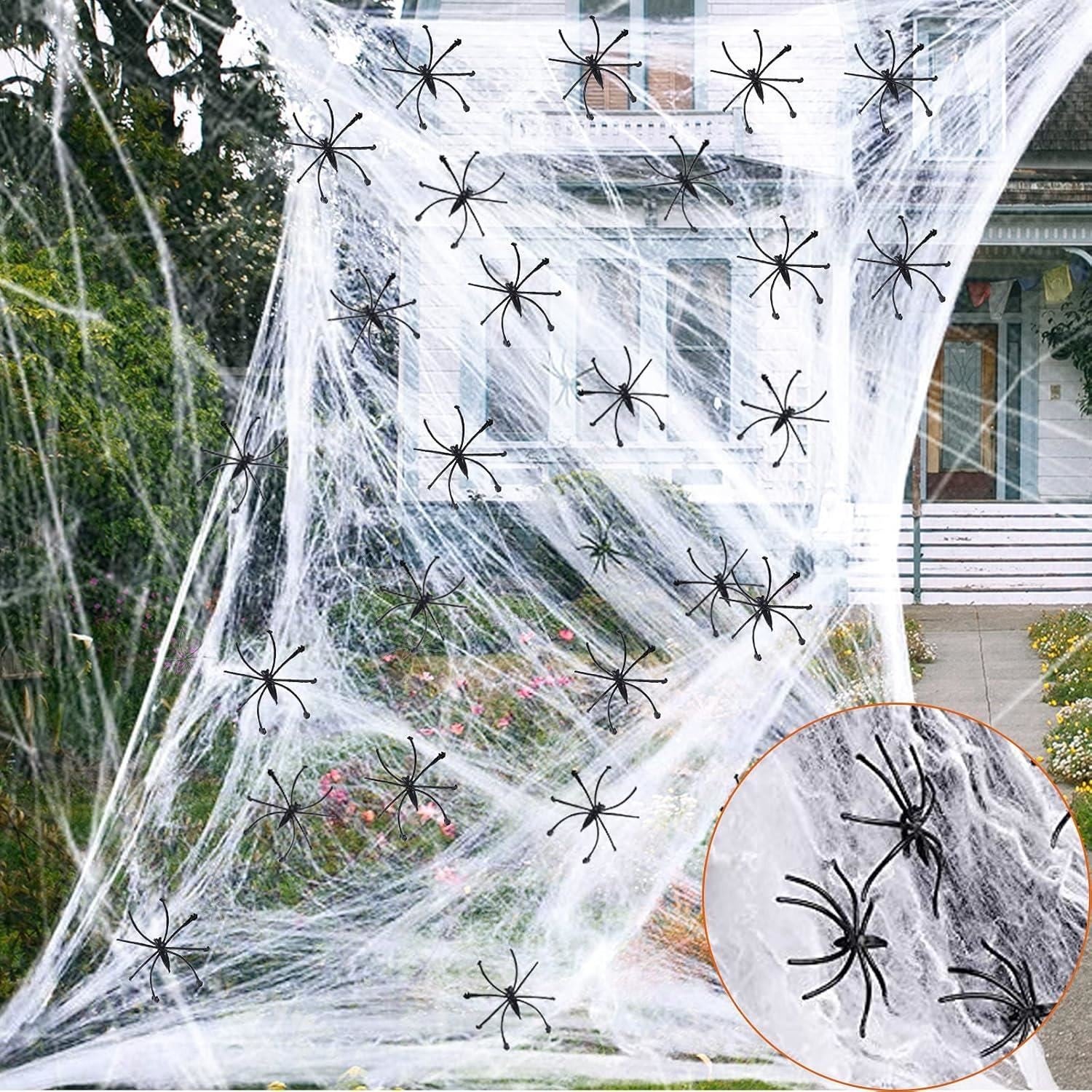 Spider Web With 10pcs Spiders Halloween Decoration Stretchy Cobweb Props