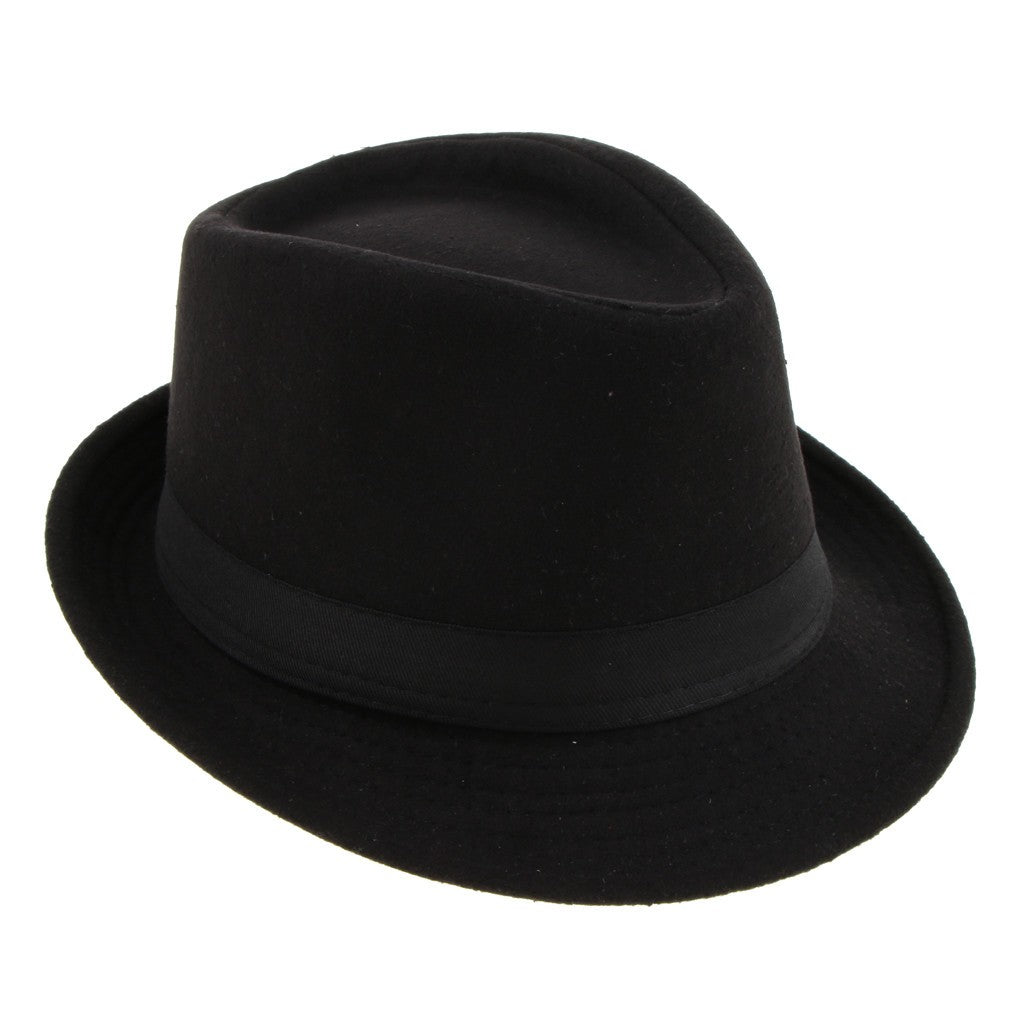 Men's Manhattan Gangster Trilby   Winter Warm Wool Blend Fedora Hat Black