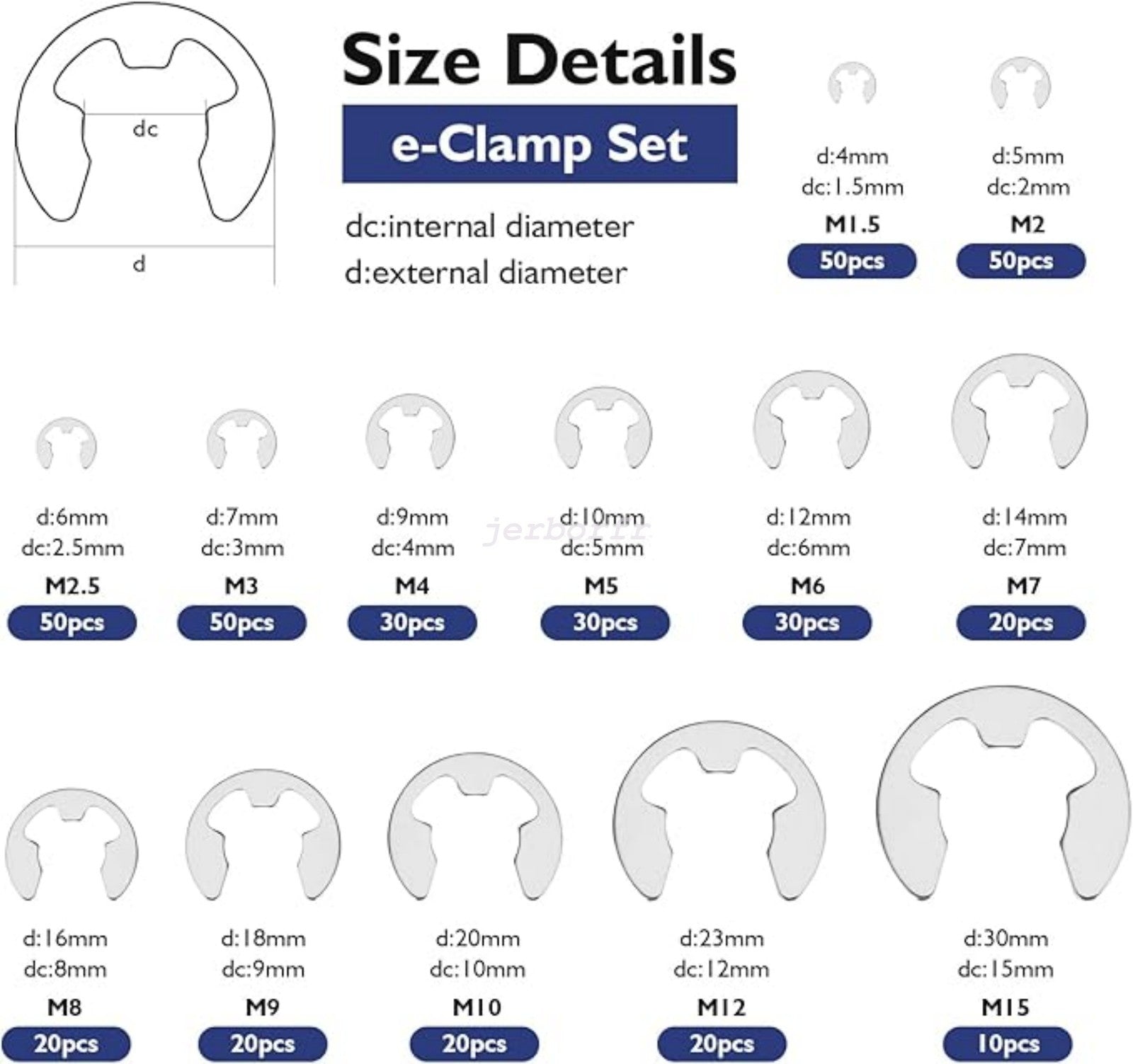 400X Assorted M1.5 -M15 Stainless E Clip C Circlip Kit Retaining Snap Ring Set