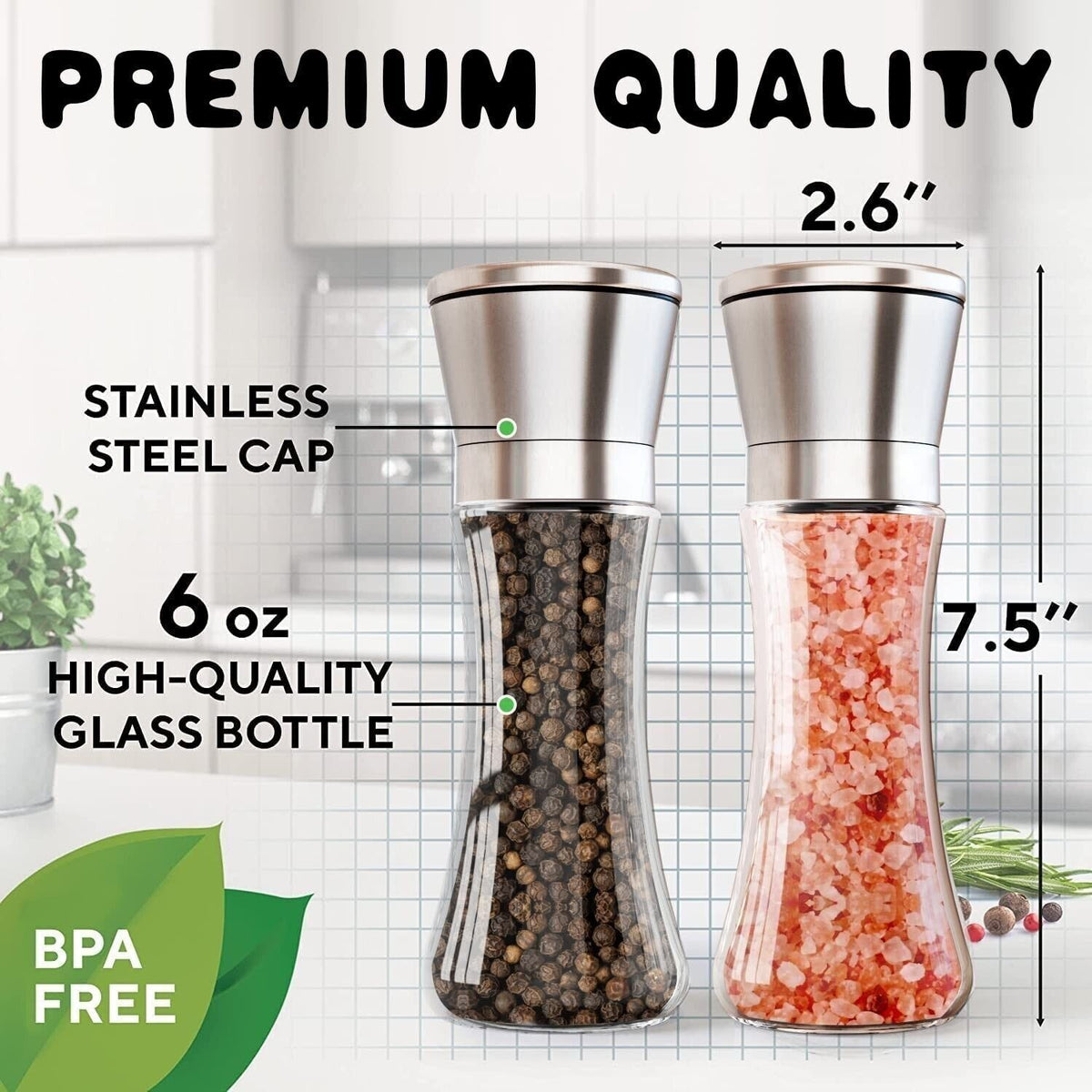 2x Pepper and Salt Grinder Set Mill Adjustable Stainless Steel Shaker Coarse NEW