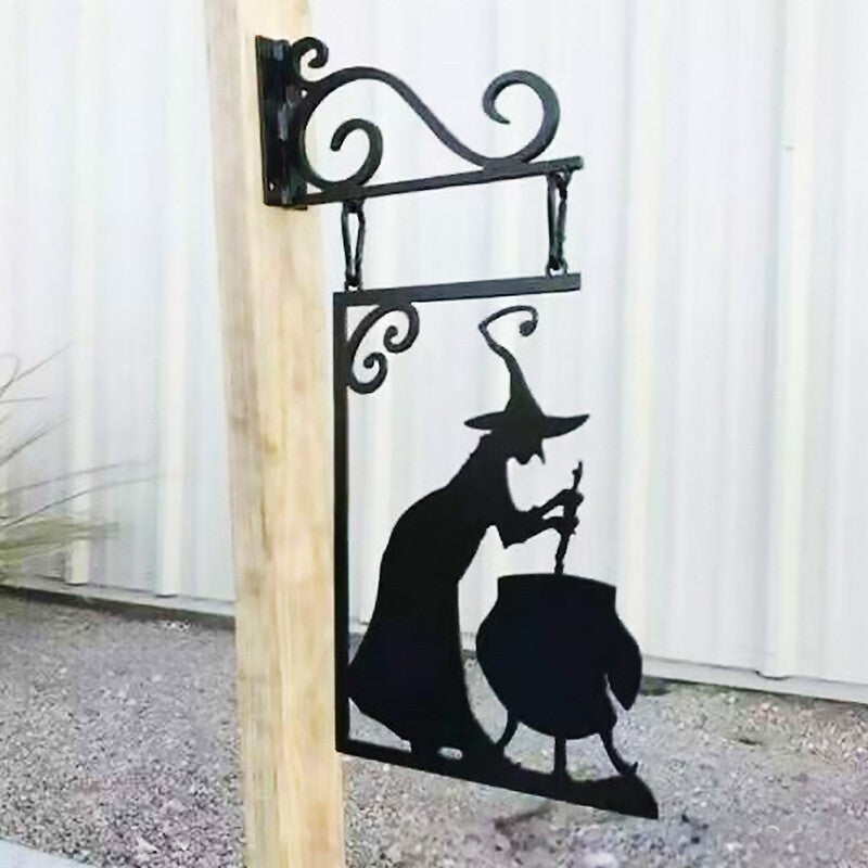 Halloween Witch Cauldron Silhouette Wall Decor Outdoor Metal Hanging Ornament