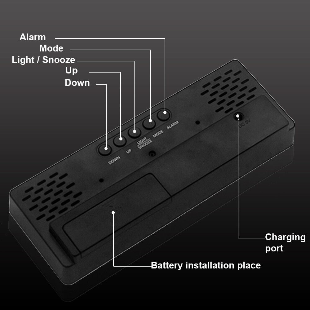 Alarm Clock Led Display Digital Mirror Voice Clock Battery/Plug-In Dual Purpose