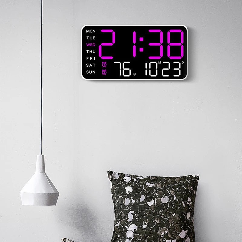 Desk Wall Clock Digital Alarm Clock LED Display with Temperature Date Week
