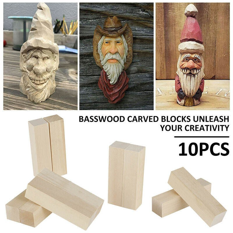10Pcs Basswood Carving/Whittling Wood Blocks Crafts Tool Kit 10*2.5*2.5cm/4inch