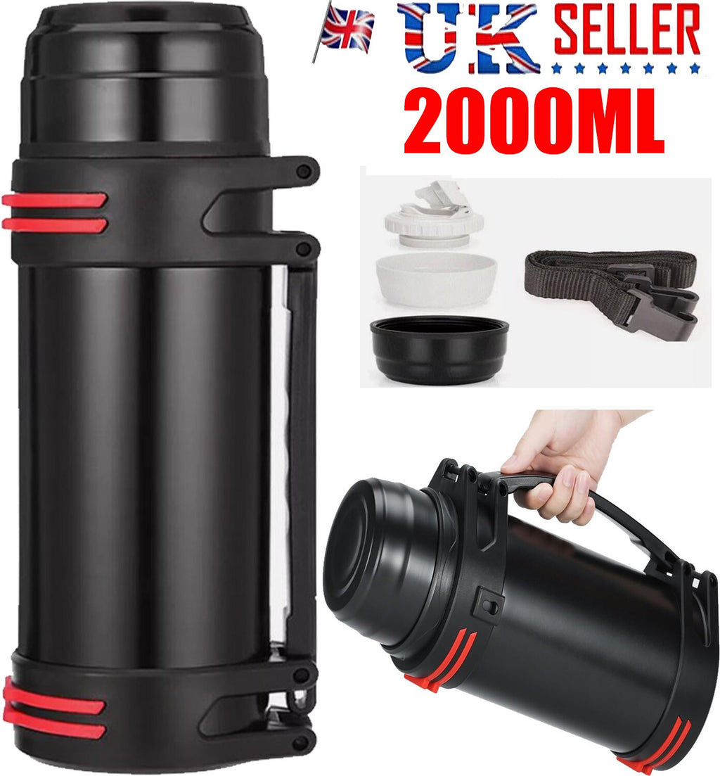 2L Thermos Flask Stainless Unbreakable Vacuum Handle Drinks Bottle Leak-Proof UK