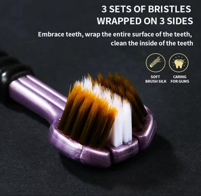 Triple Bristle Toothbrush,Tri-Head Multi-Angle Cleaning Toothbrush,3 Sided brush