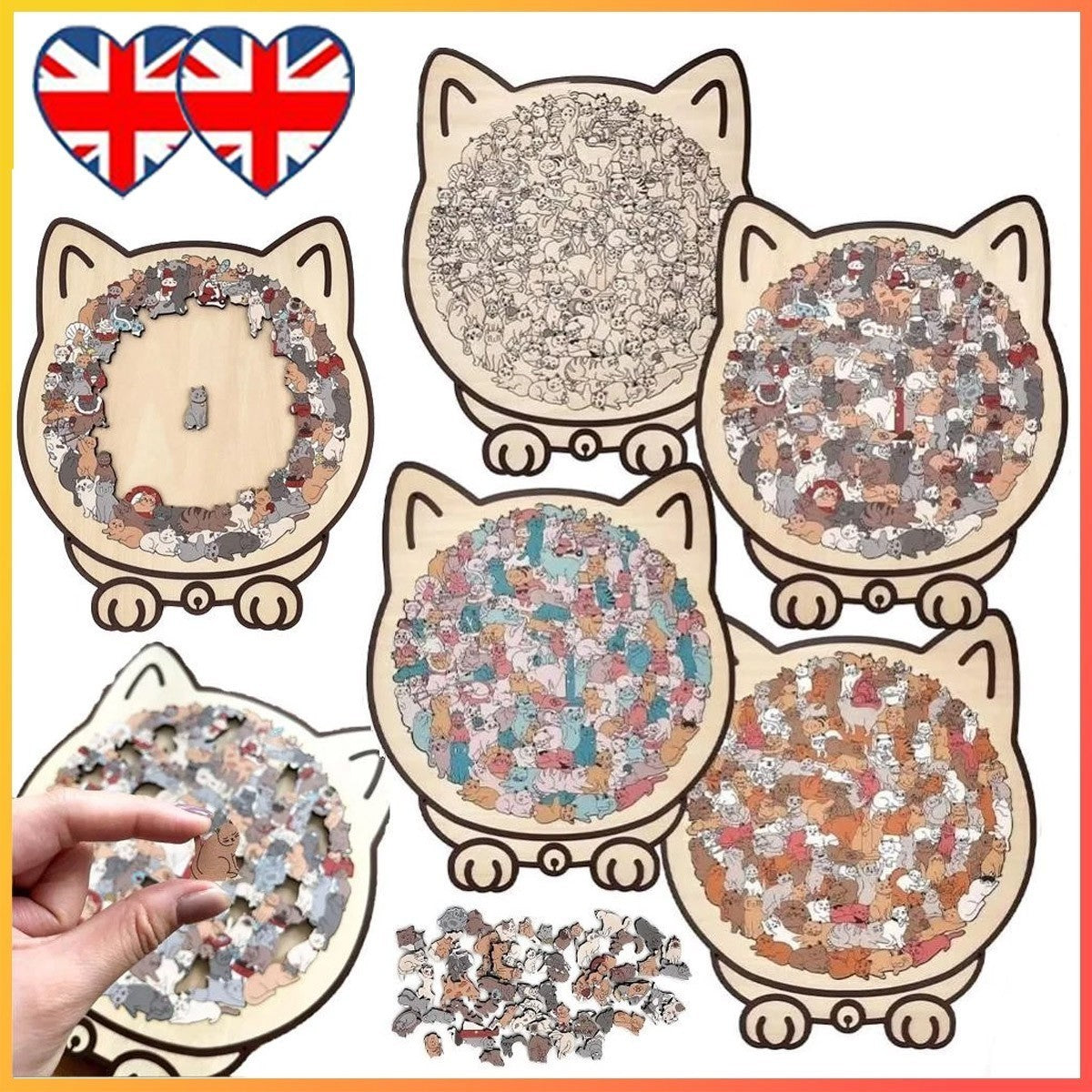 135-Piece Morandi-Colored Cat Shaped Wooden Jigsaw Puzzle, Cats Shaped Puzzles