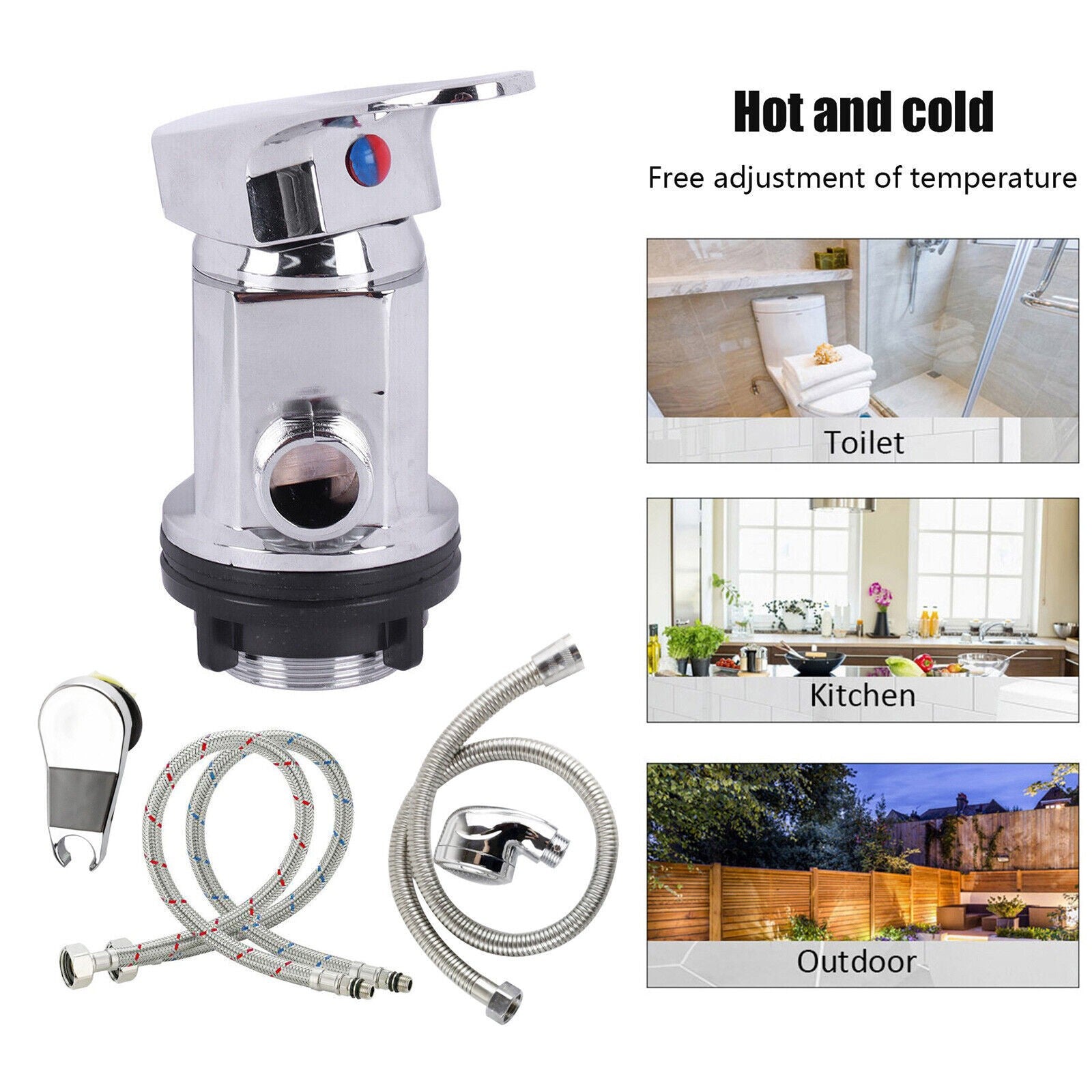 Motorhome Campervan Shower Mixer Tap Outlet 1/2" + 2x 800mm Hose + Shower Head