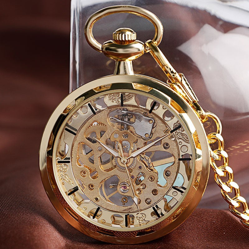 Men's Mechanical Pocket Watch Steampunk Skeleton Pendant Chain Hand Winding Gift