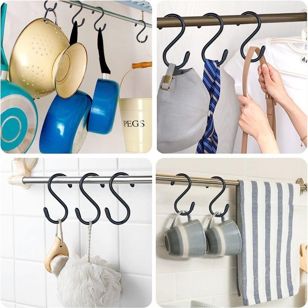 12pcs iron Metal  S Hook Black Heavy Duty S Hooks Vinyl Coated S Hooks  Kitchen