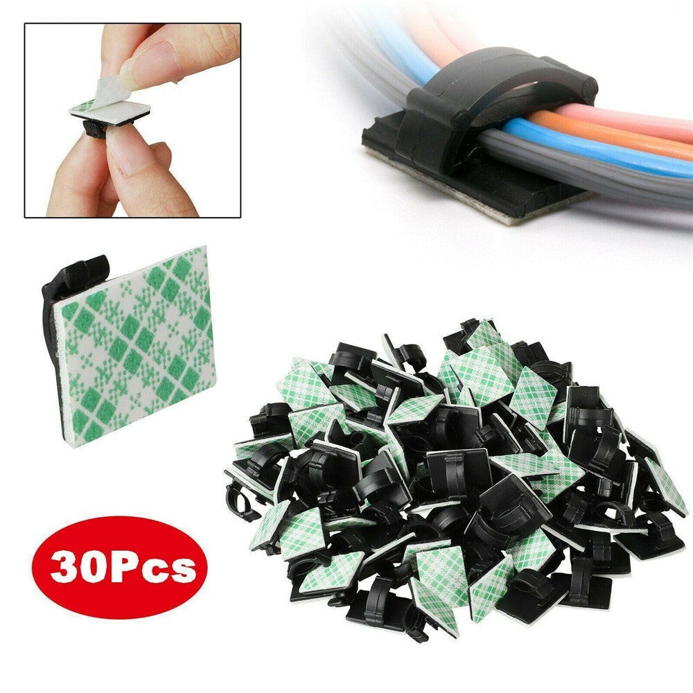 30X Cable Clips Holder Tidy Adhesive Home Car Wire Tie Fixer Drop Clamp Cord