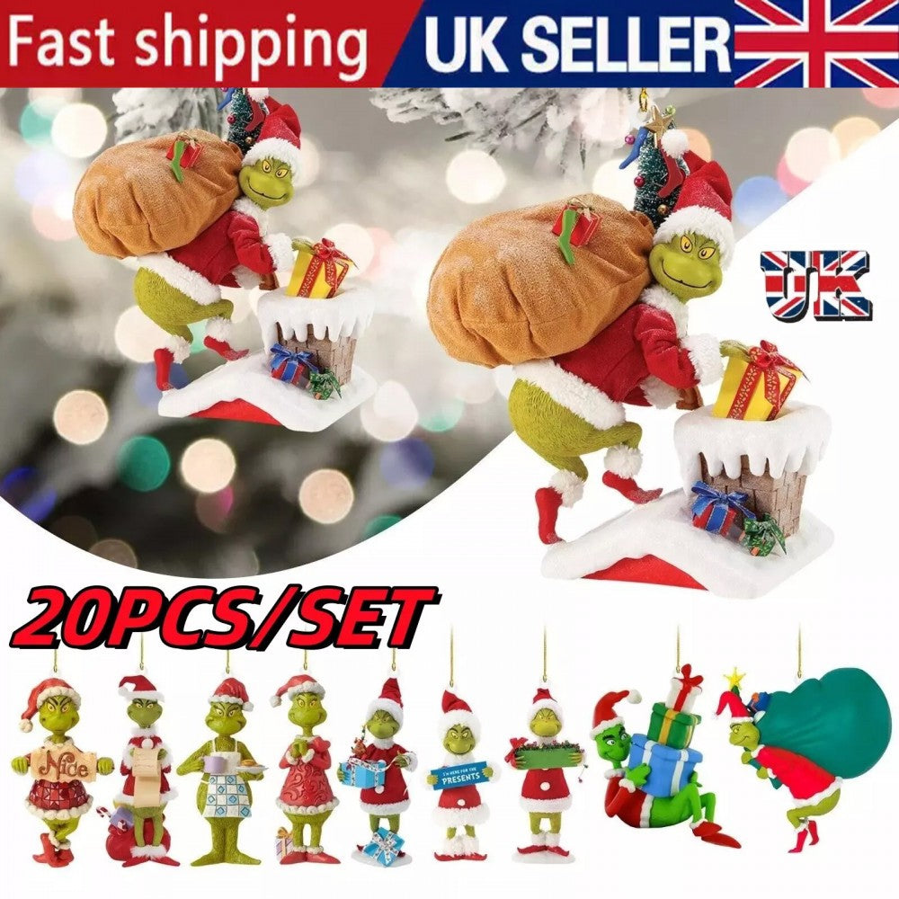 20X Merry Christmas Grinch Ornament Xmas Tree Hanging Figure Decoration Pendants
