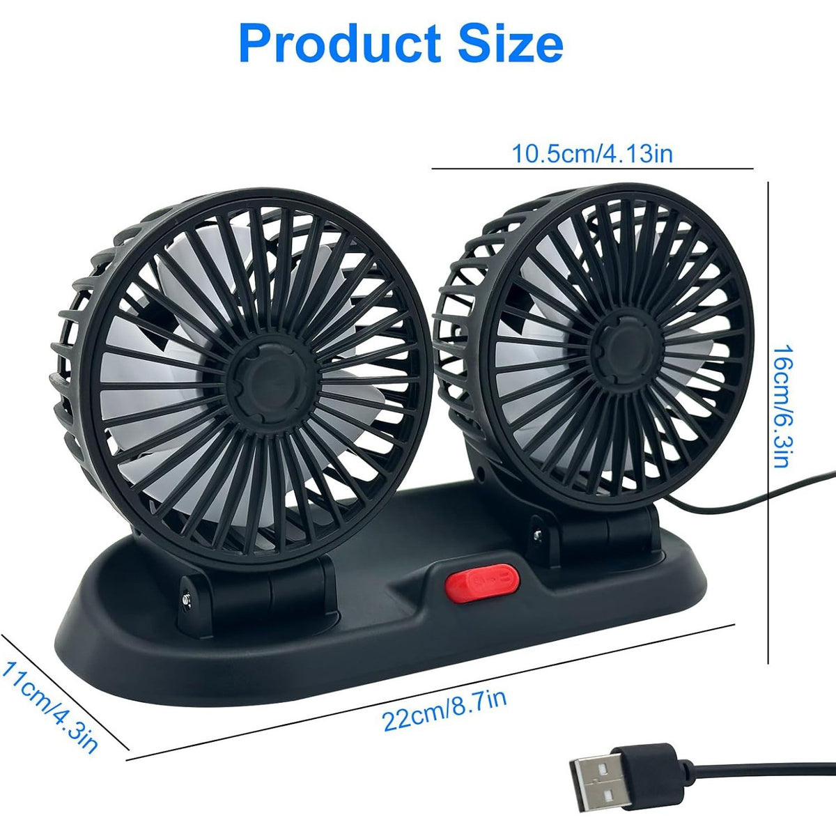 Dual Head USB Car Fan Portable Vehicle Truck 360° Rotatable Auto Cooling Cooler