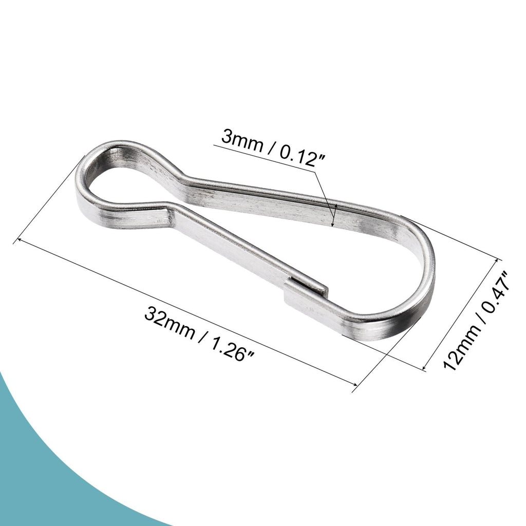 Spring Hooks Snap Clip Hooks 32x12x3mm 304 Stainless Steel Silver Tone 80Pcs
